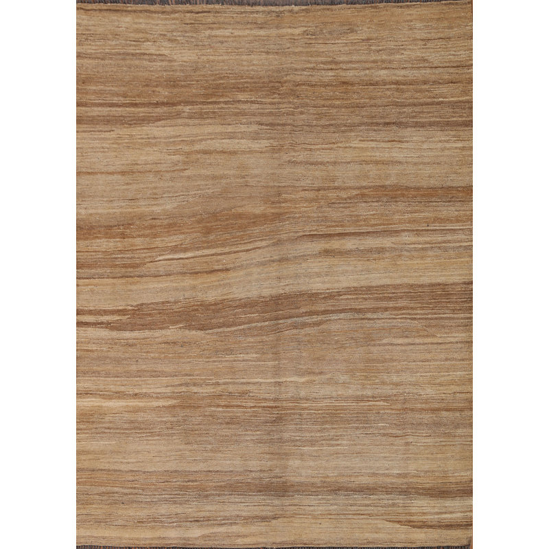 Tapis beige / ivoire rayé en laine tissé à la main et rectangulaire à tissage plat 5 pi 4 po x 6 pi 3 po