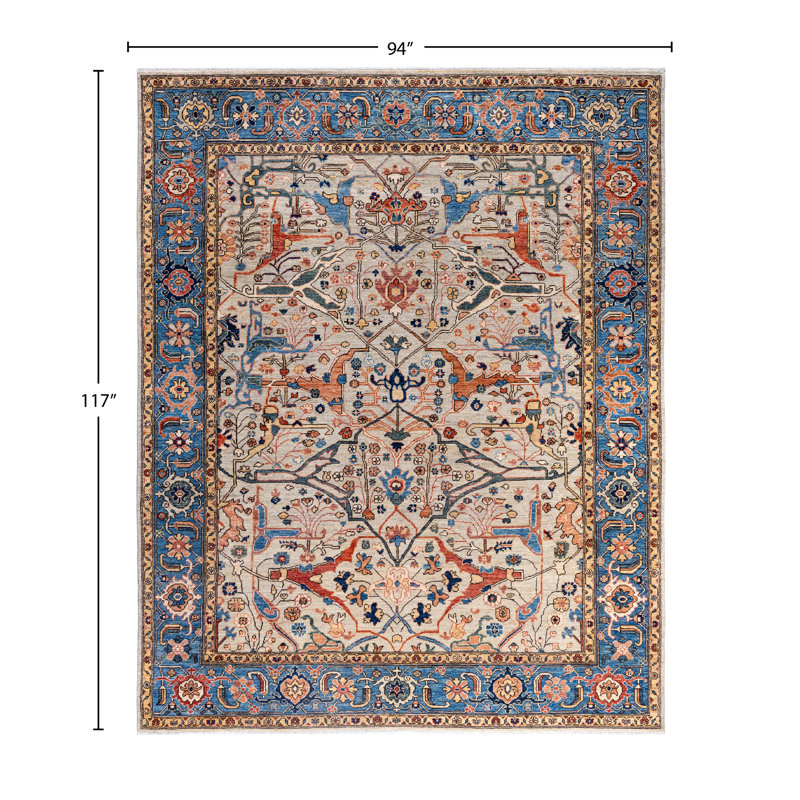 Tapis noué à la main de conception unique Raffin - gris, 7 pi 10 po x 9 pi 9 po