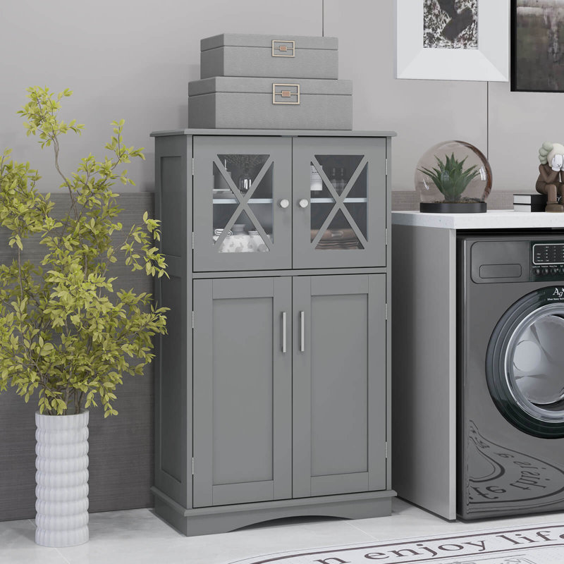 Breakwater Bay Bathroom Storage Cabinet Linen Storage Cabinet With Doors And Adjustable Shelves, Gray