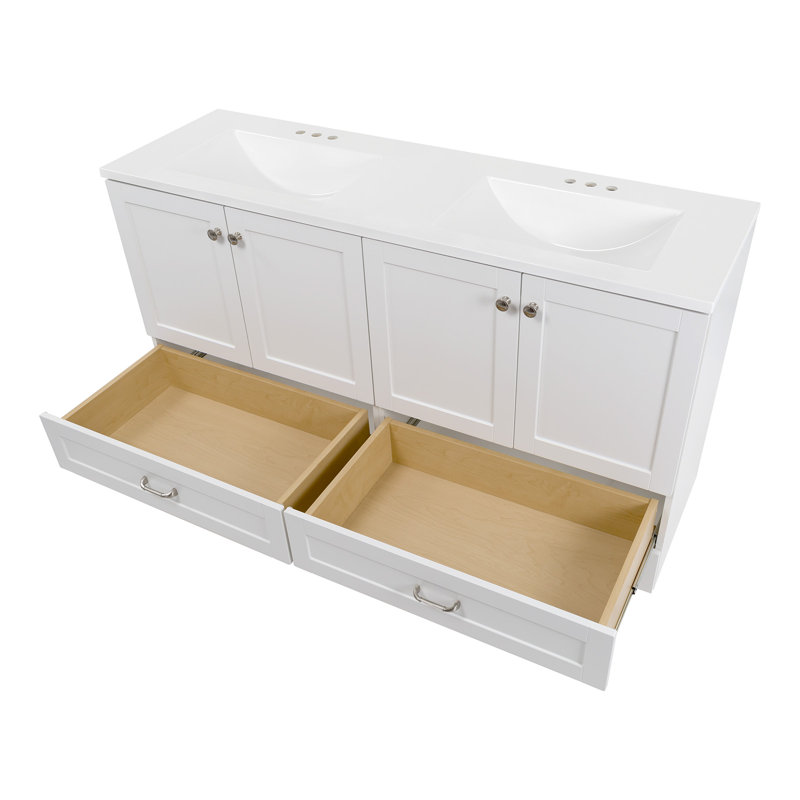 Emlyn 60.50" Double Bathroom Vanity with 2 Cabinets, 2 Drawers, and Cultured Marble Vanity Top, White