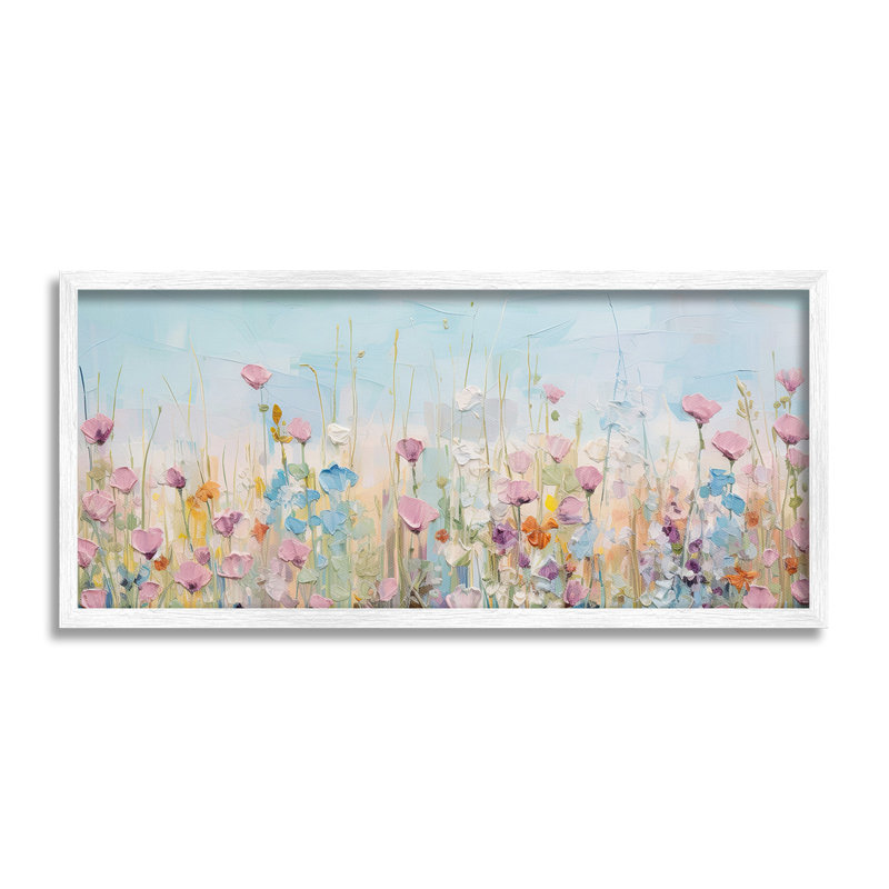 «Peaceful Wildflowers Meadow», art de la giclée encadrée par Gina Kelly, Giclée encadrée blanc bord de mer, H 13 po x l 30 po