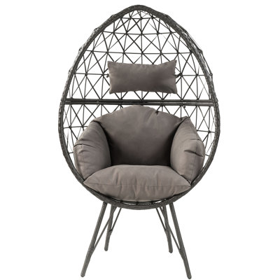 Chaise longue de patio contemporaine à dossier souple - Coussin de jardin tendance gris et noir
