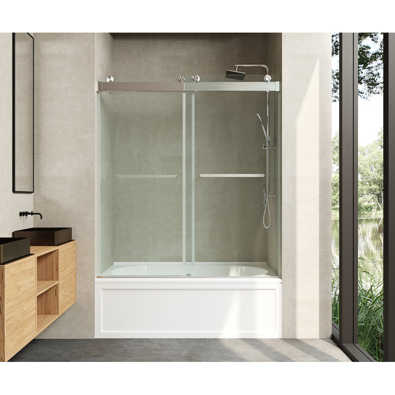 Opal Mirage MCOCOD 60" W x 60" H Double Smooth Sliding Soft-Close Tub Door with(10mm) Clear Glass, Brushed