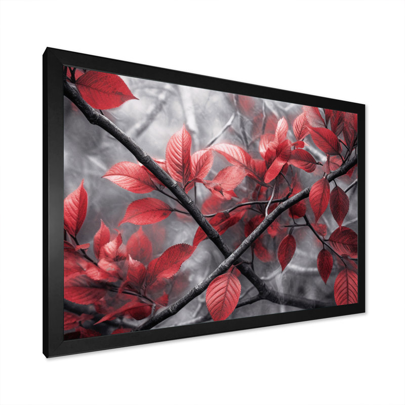 «Red Grey Leaves On Tree III», reproduction sur toile, H 30 po x l 40 po x P 1,5 po, Cadre photo noir