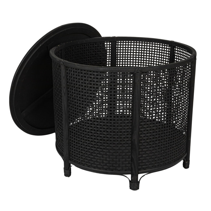 Table de rangement ronde en bambou et rotin, Noir