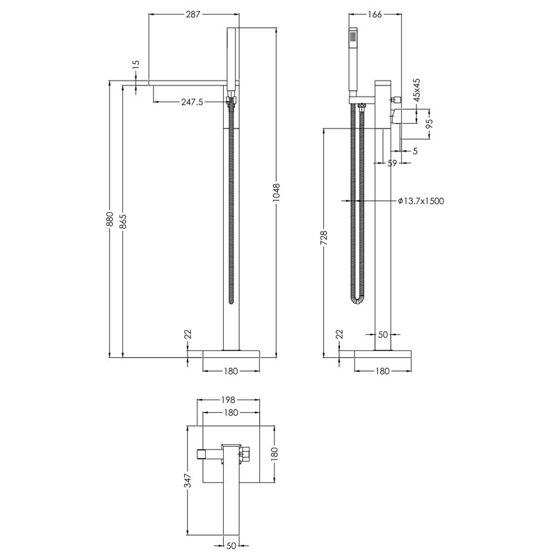 Sanford 1 Handle Floor Bath Shower Mixer Bath Filler with Diverter