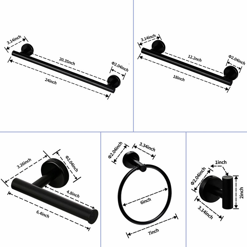 6-Piece Bathroom Hardware Set, Black