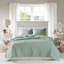 Ensemble de courtepointe réversible 3 pièces en coton, style cottage, couleur écume de mer, format King/Cal King