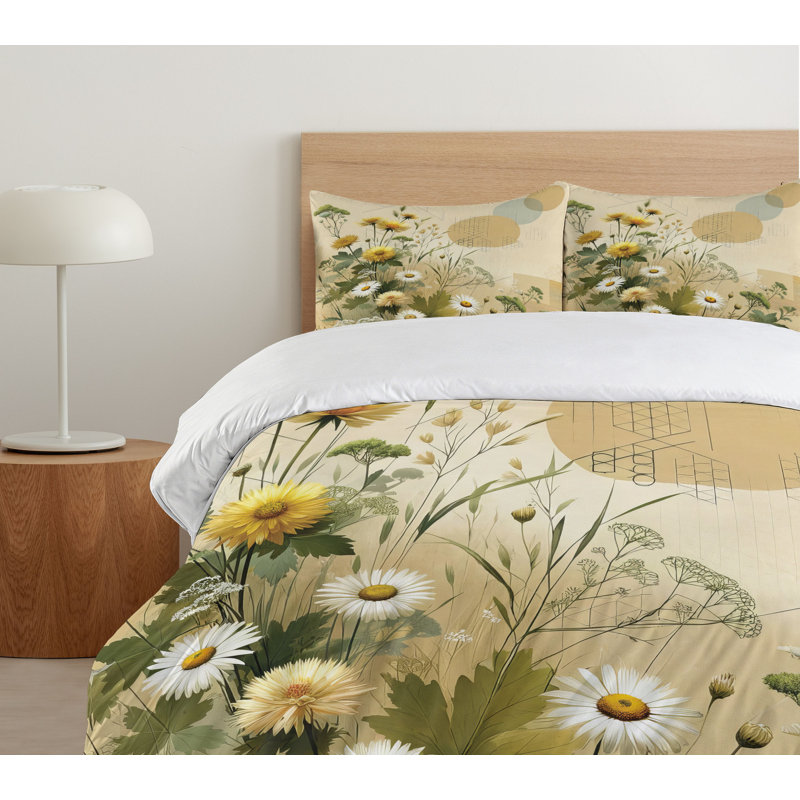 Floral Eucalyptus Duvet Cover, California King Duvet Cover + 2 Standard Shams
