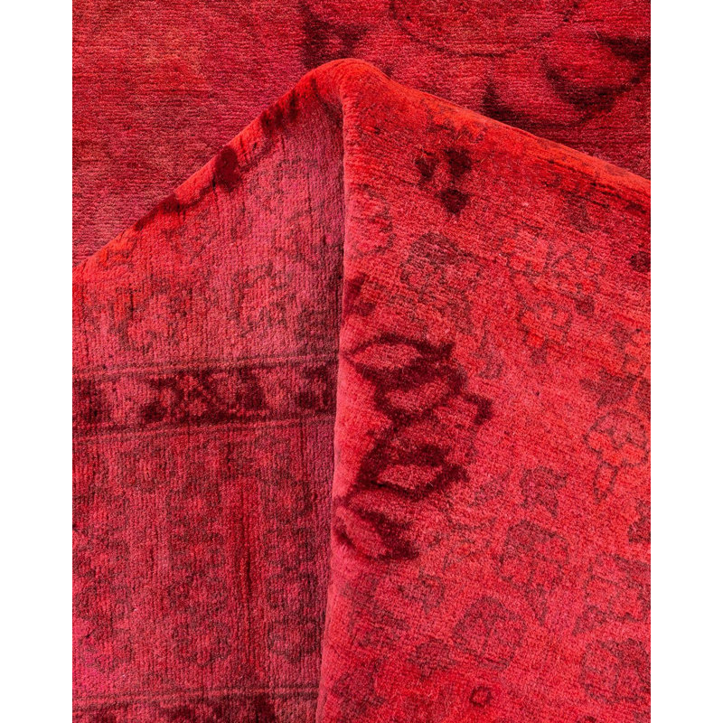 Tapis rouge 3 pi x 9 pi 3 po Deccani One-of-a-Kind Deccani