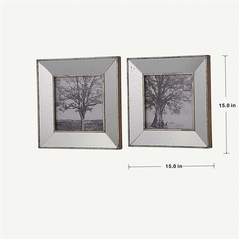 S/2 Vintage Silver Reflective Picture Frames, 15x15"