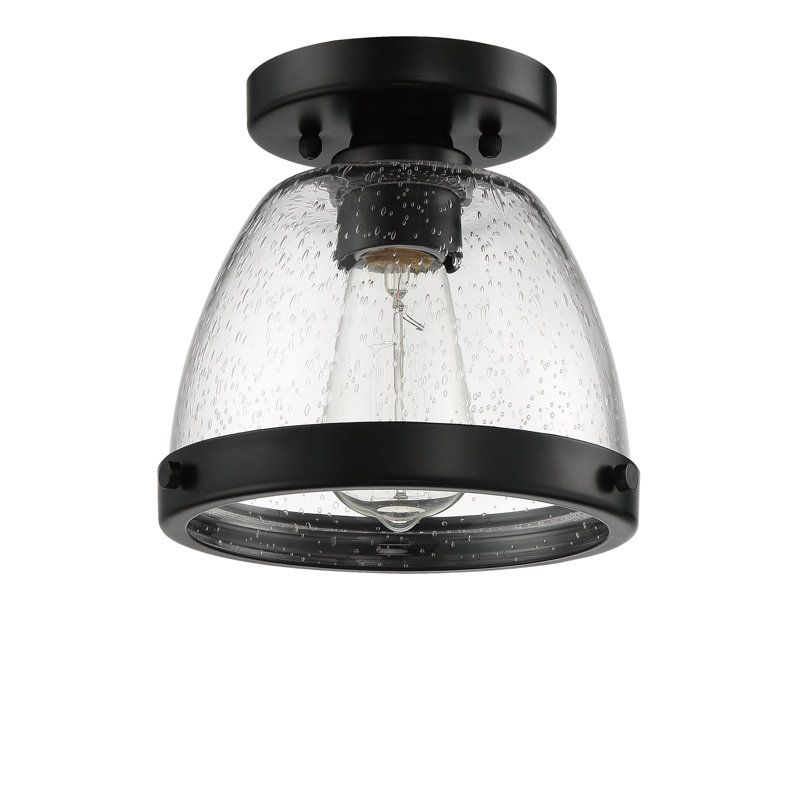 Lodie Glass Semi Flush Mount, 7" H x 7.5" W x 7.5" D, Black