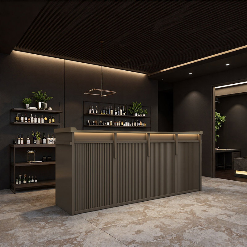 Élégant comptoir de bar moderne au design fonctionnel pour bars et salons commerciaux, Café noir