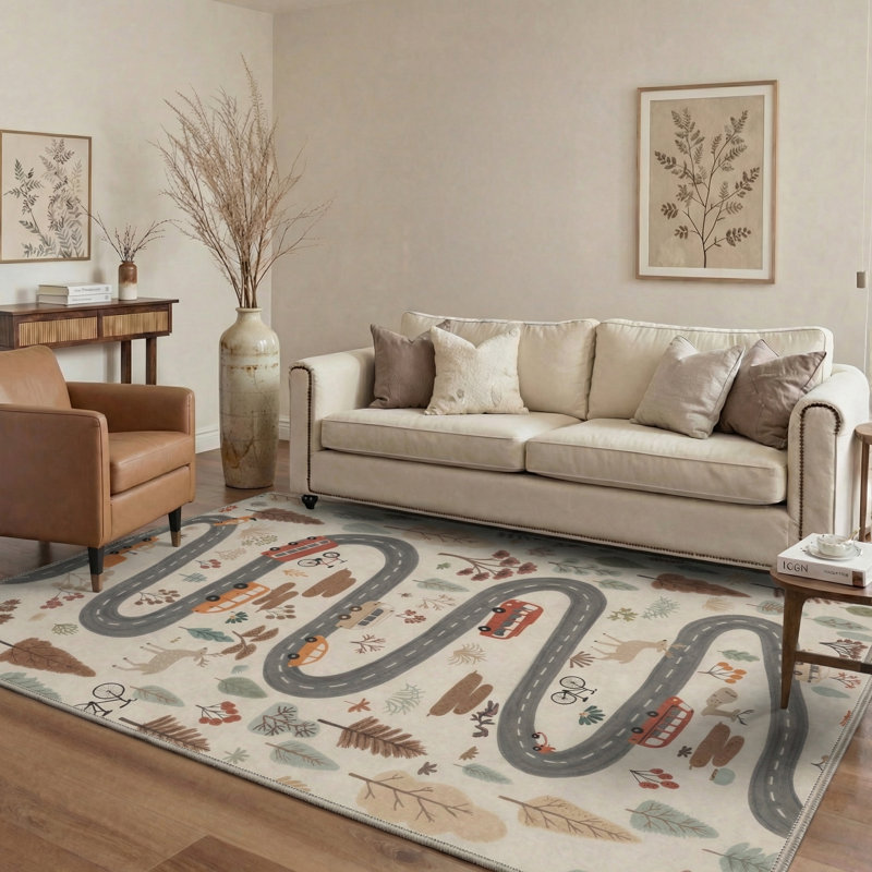 Aarna Vintage Machine Washable Grey / Beige / Brown Indoor Area Rug with Non-Slip Backing, Rectangle 8' x 10'