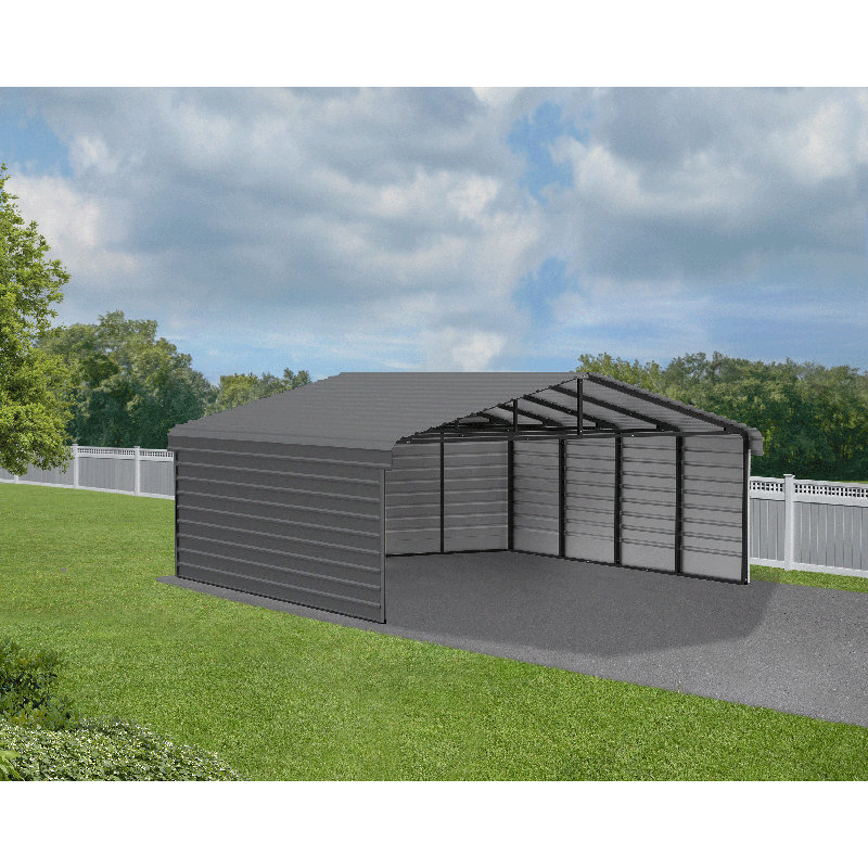 Steel Carport With 3 Wall Kits, 20X20X09, Gray