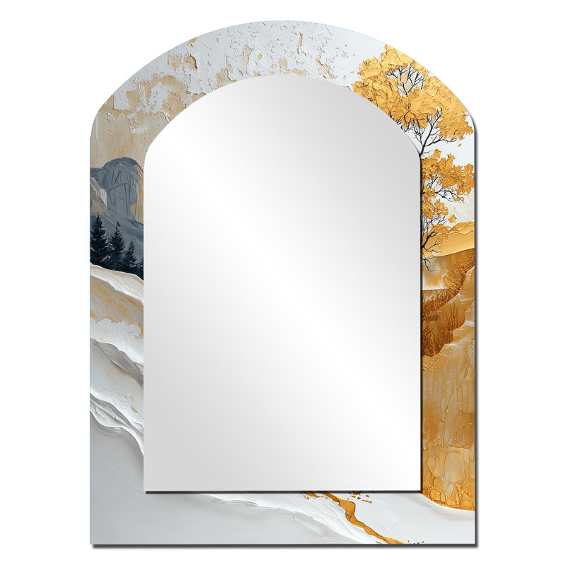 «Istanbul Cappadocian Landscape» - miroir asymétrique d'Istamboul, miroir mural unique en forme d'arche dorée, impression d'art en métal