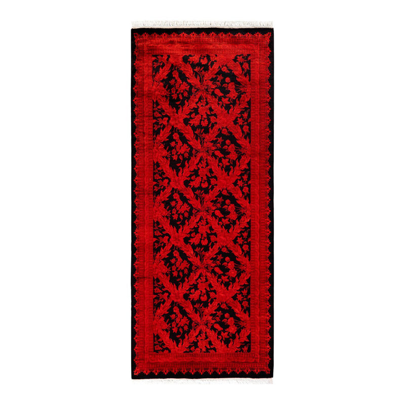 Tapis rouge noué à la main Mazzi, unique en son genre