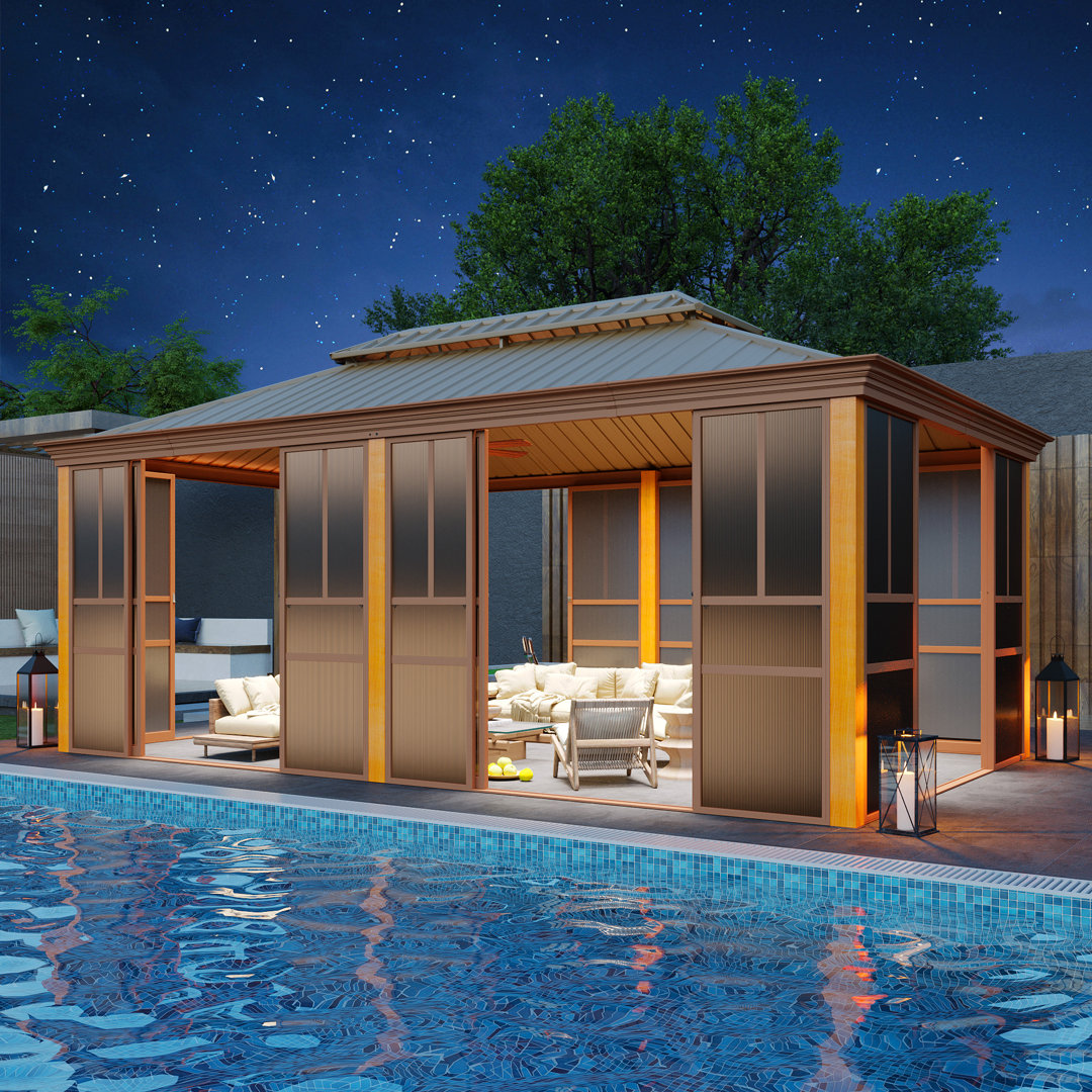  12 Ft. W X 20 Ft. D Outdoor Hardtop Gazebo, Double Top Galvanized Steel Roof Aluminum Sunroom, All-Season Outdoor Pergola with Sliding Doors & Slideable PE Screen Window EROMMY