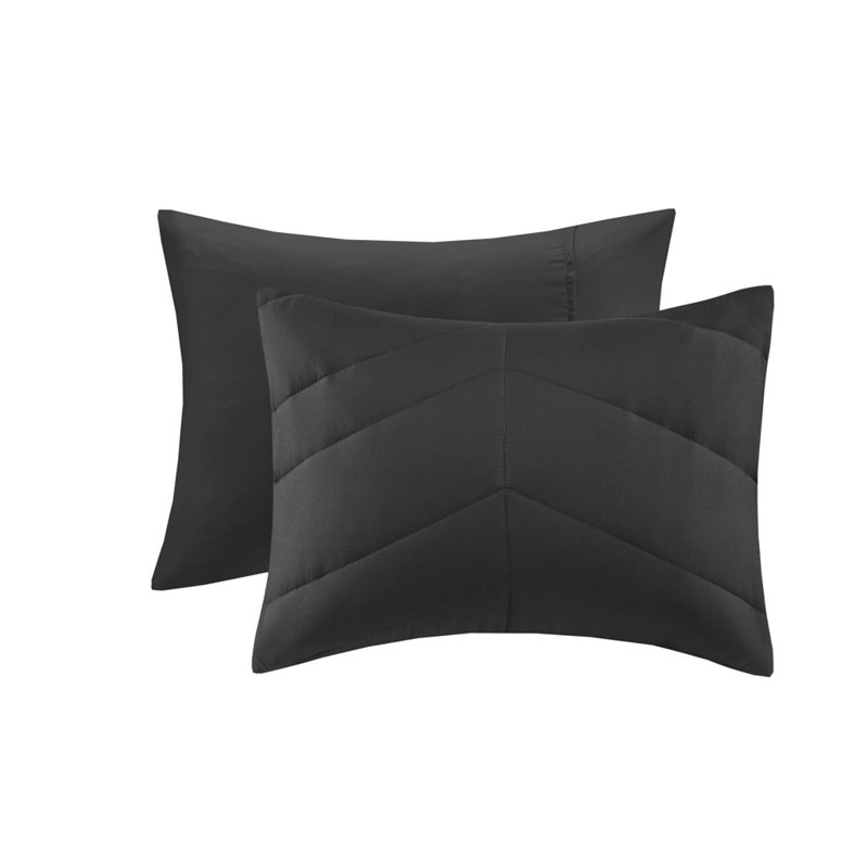 Full Black Microfiber Reversible Chevron Bedspread Set