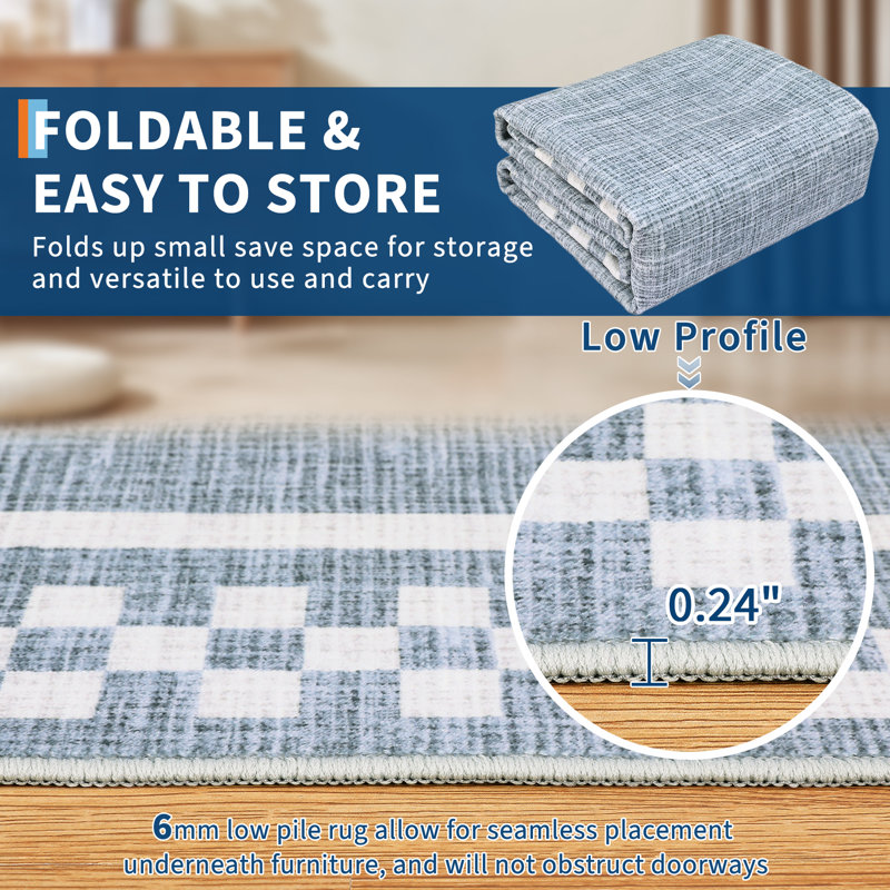 Area Rugs for Living Room, Non Slip Washable Rug, Low Pile Lightweight Modern Checkered Large Soft Carpet, Stain Resistant Foldable Floor MNats for Bedroom, Home Office