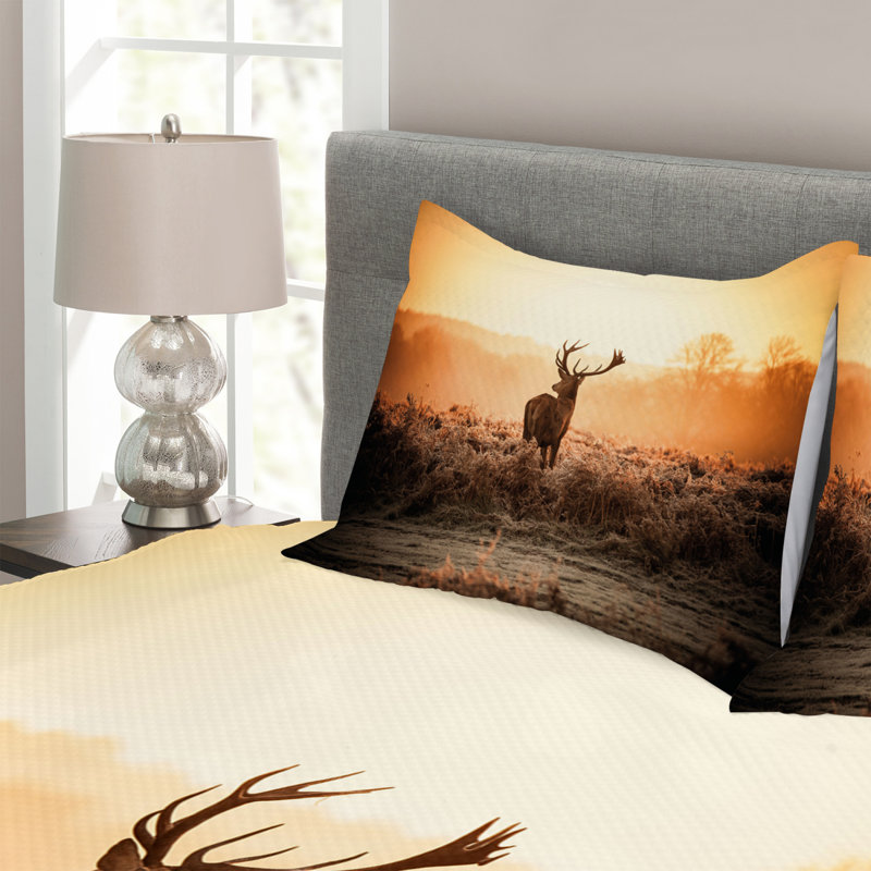 Aelisa Orange/Brown/White Microfibre Bedspread Set, 220 x 264 cm