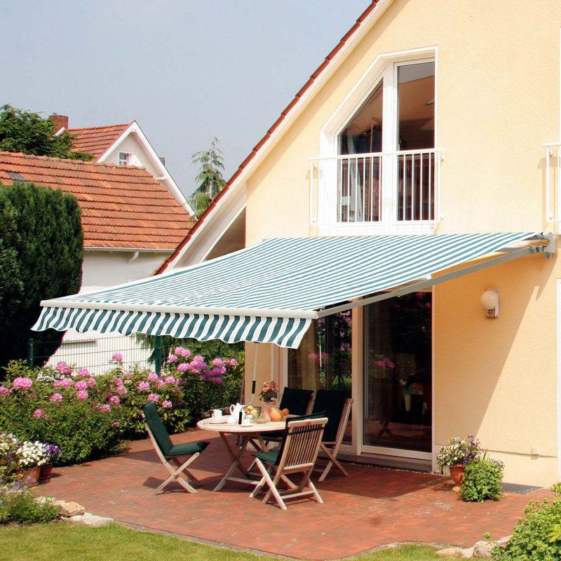 Outsunny Retractable Awning, Patio Awning Sunshade Shelter with Manual Crank Handle, 280gsm UV Resistant Fabric and Aluminum Frame for Deck, Balcony, Yard