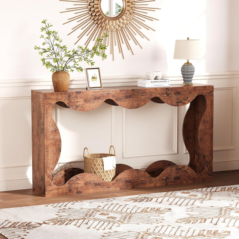 63 po Table d'entrée de style campagnard, console de rangement et console de vestibule de couloir, Brun