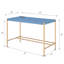 Bureau rectangulaire, port, bleu marine, or, finition laquée brillante, plateau en bois, piètement en métal ouvert