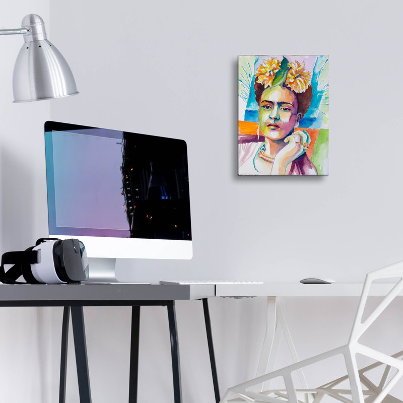 «Frida with Mums» par St. Hilaire Elizabeth, art mural en verre acrylique, H 16 po x l 12 po x P 0,13 po