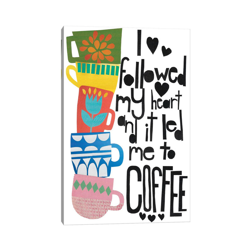 Heart And Coffee by Jen Bucheli - Wrapped Canvas Print, 20.32 cm H x 30.48 cm W