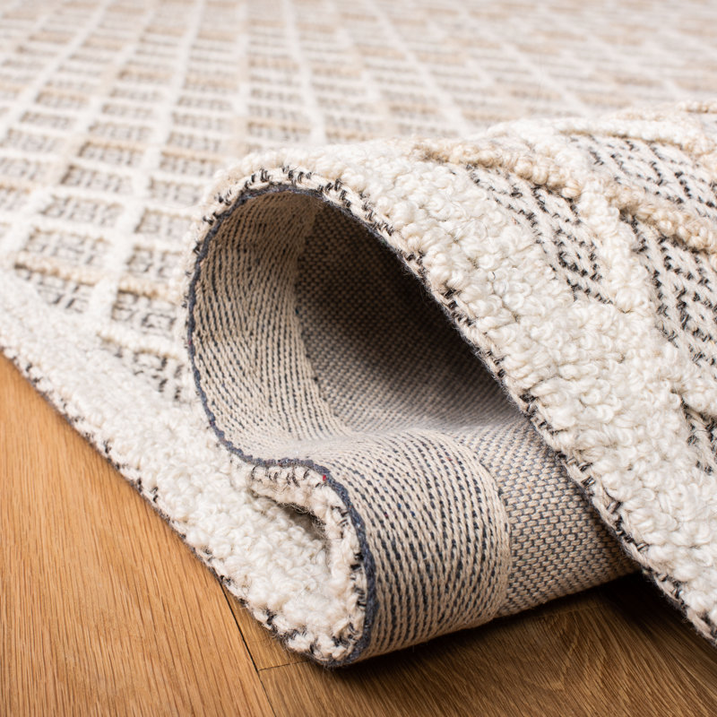 Tapis ivoire touffeté à la main à motif géométrique Giraldo, Rond 6 pi