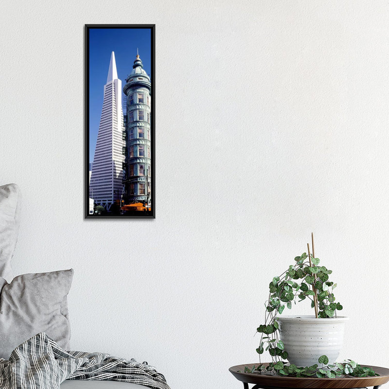 « columbus tour, san francisco, californie », reproduction de photo sur toile, H 36 po x l 12 po x P 1,5 po, Cadre noir