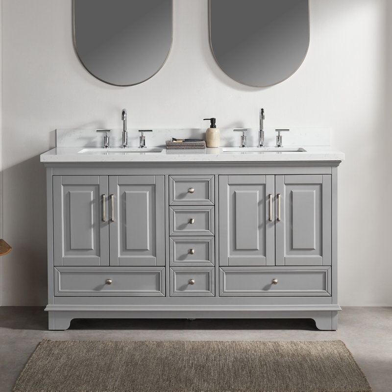 Clary 60" Freestanding Double Bathroom Vanity with Artificial Stone, Gray