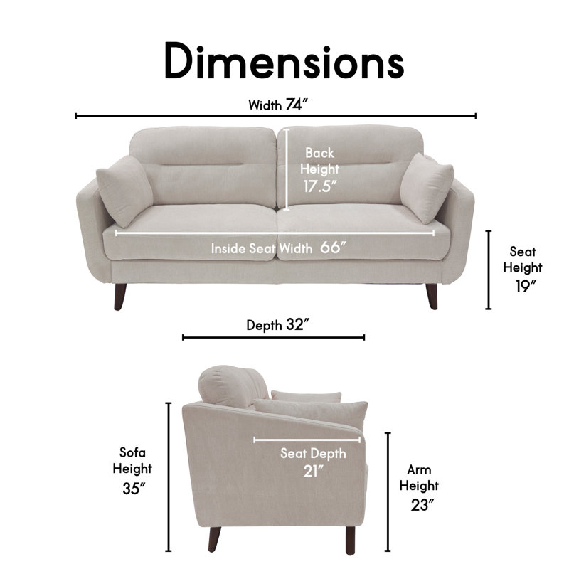 Serta Sierra 73" Linen Flared Arm Sofa, Ivory, 35" H x 73" W x 32" D