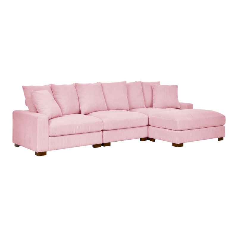 Canapé rembourré en velours côtelé avec pieds en bois massif, Rose, 4, H 34 po x l 122 po x P 67,5 po