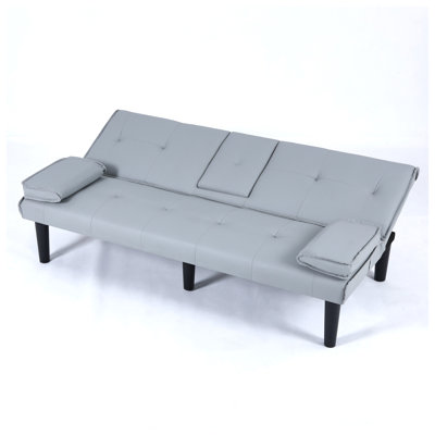 Canapé-lit multifonctionnel en PVC gris clair de 67 pouces avec design pliable et porte-gobelet - Canapé convertible pour petits espaces