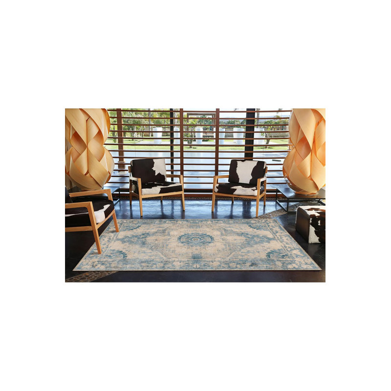 Tapis crème lavable à la machine à motif géométrique vert crème, Sous-tapis carré 3 pi 3 po inclus