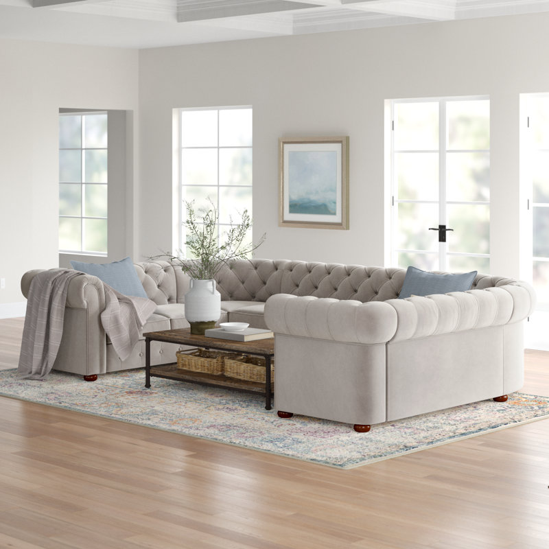 Huskins Velvet U-Shaped Sectional, Gray