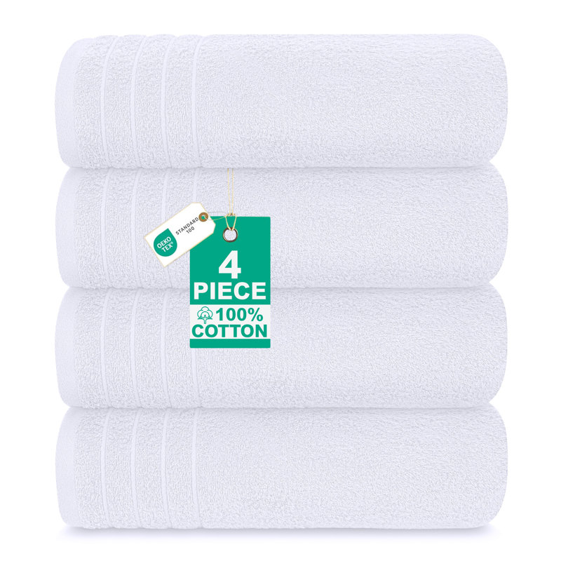 100% Cotton Midweight Mulit-Size Set, Bath Towel - 4 Packs, White