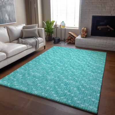 Premium Machine Washable Cerrito AMF514 Teal Rug