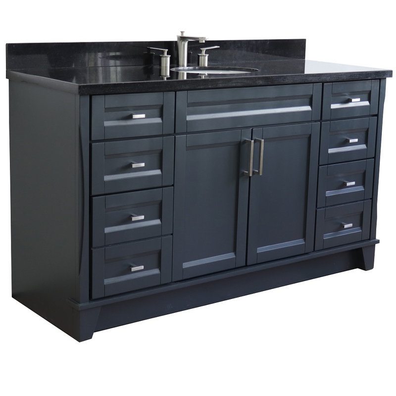 Ensemble de meuble-lavabo simple 61 po Constantin, Granite noir Galaxy