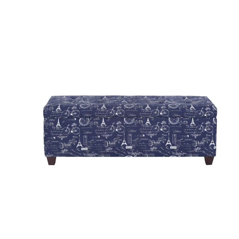 Cappiello Upholstered Storage Bench, Indigo/White/Navy Blue
