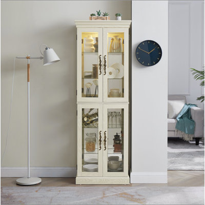 Vitrine lumineuse vitrée, vitrine, armoire de rangement en verre, armoire à vin en verre, présentoir à jouets en bois pour le salon, la cuisine, l'ampoule du garde-manger