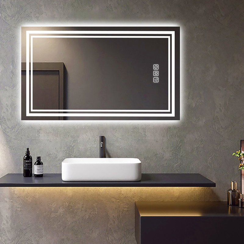 Miroir de salle de bain 5 pouces à DEL 36 "x 28", 5 minutes, 3 couleurs réglables, Cri90 +, fonction mémoire, fixation murale avant et arrière 36 "x 28", gradation continue, rétroéclairage