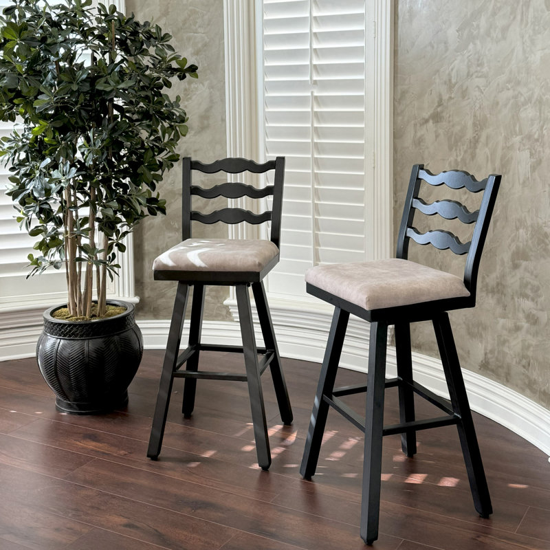 Holquin Swivel Upholstered 30'' Bar Stool with Aluminum Frame ( Set of 2), Beige