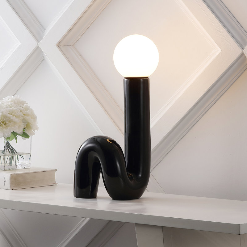 Lampe de table à tube spiralé en céramique 18 po Katya, Noir