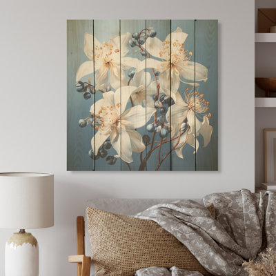 «Tropicla White Hibiscus Dreams» - Art sur bois d'hibiscus sur bois de pin naturel