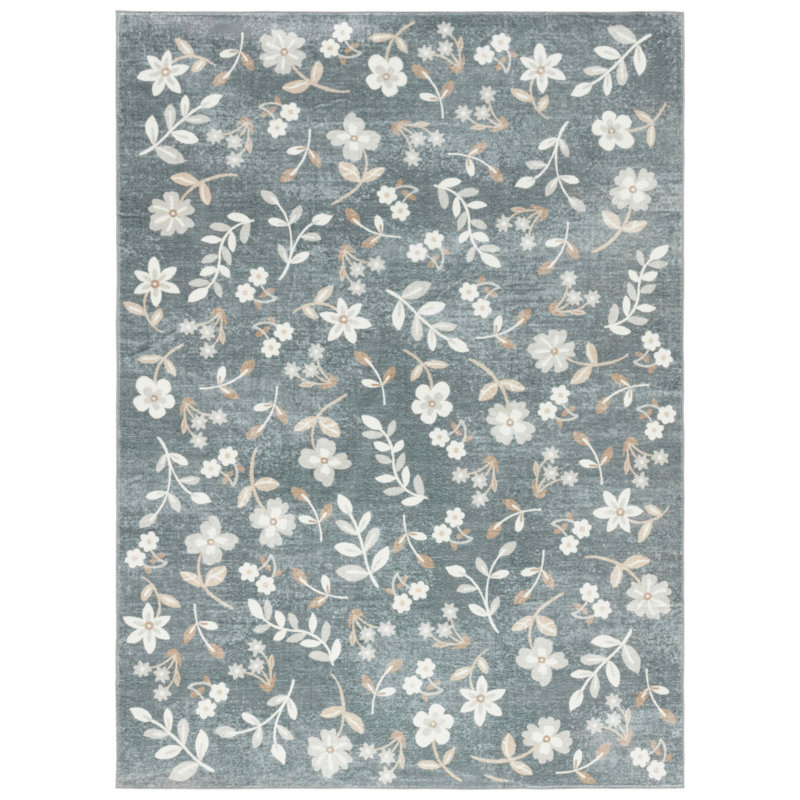 Msrw Floral 197 Performance Machine Washable Floral Rug, Round 6'