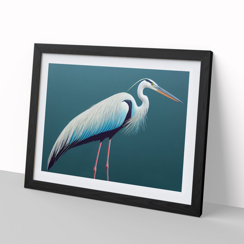 Lush Heron Bird - Single Picture Frame Print, Black, 34cm H x 46cm W x 2cm D
