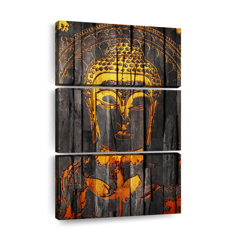 Bouddha, Bouddha rustique sur toile, 3 pièces, H 48 po x l 74 po x P 1,25 po
